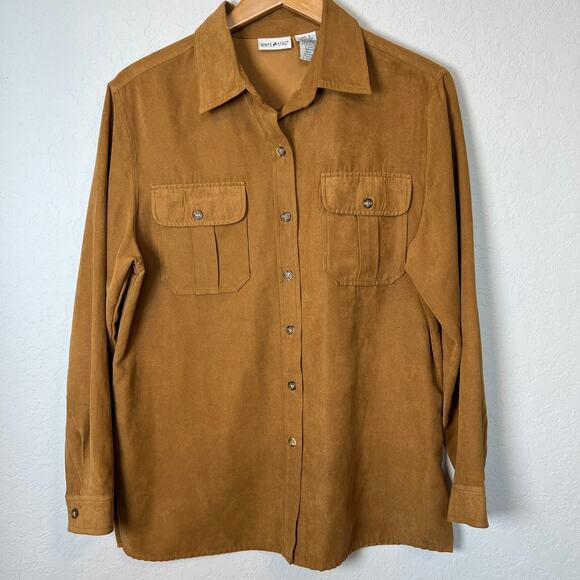White Stag Women's Faux Suede Caramel Color Button Down Size S - Picture 2 of 7